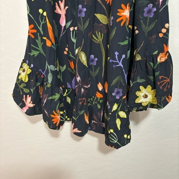 Slate & Willow Black Floral Print One-Shoulder Hi-Low Ruffle Hem Dress Size 2 - Picture 10 of 11